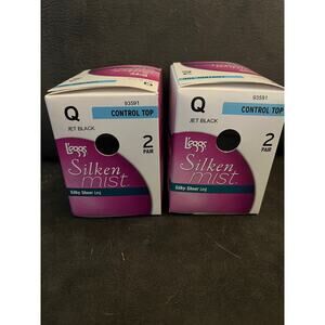L'eggs Silken Mist Silky Sheer Control Top Pantyhose 4 Pack Jet Black Size Q New